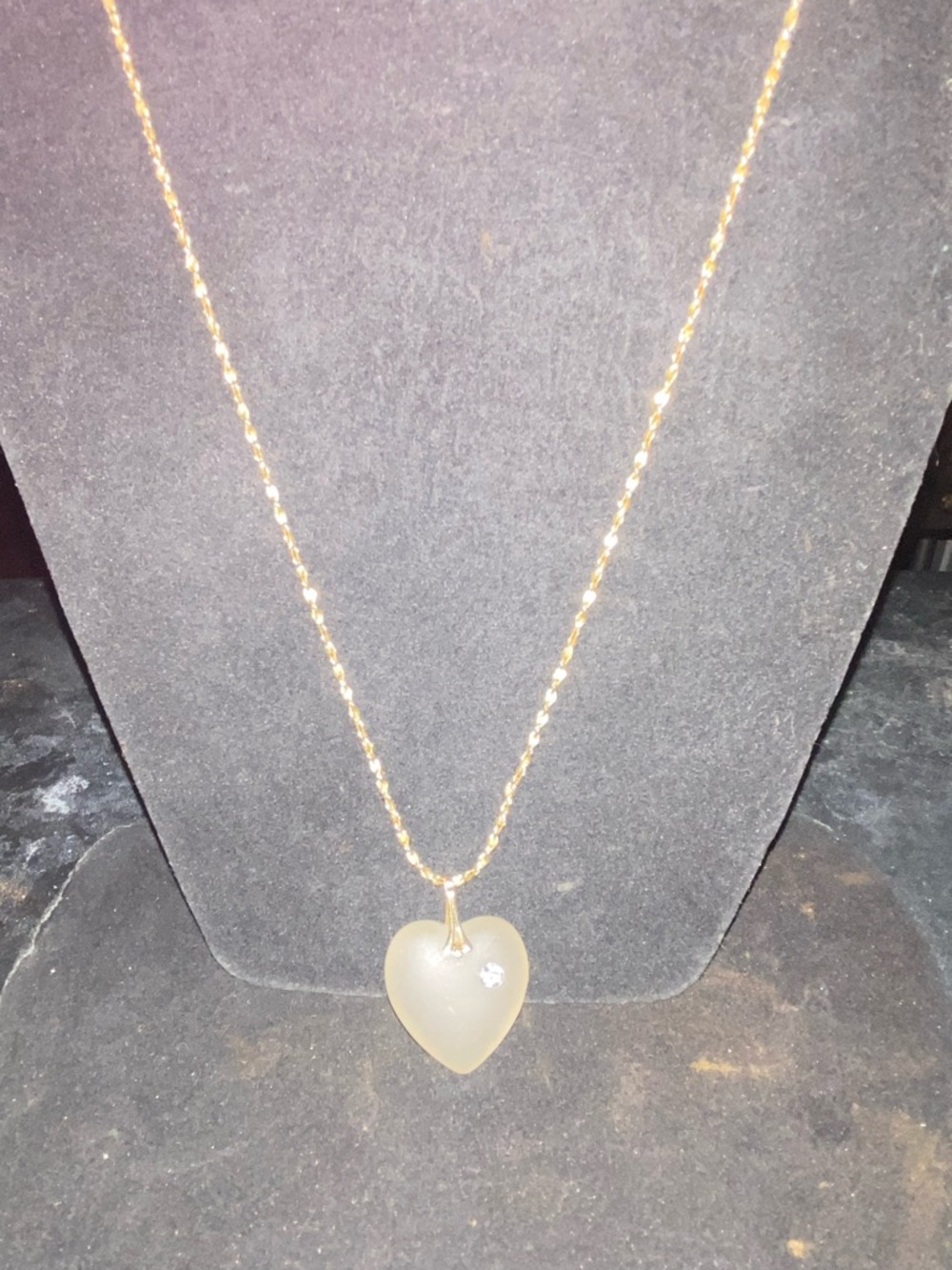 Gold Chain Necklace with Frosted Heart Pendant